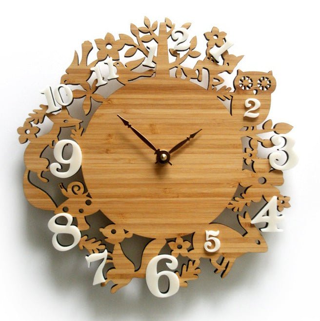 Country Idyllic Original Wood Forest Animal Bird Wall Clock