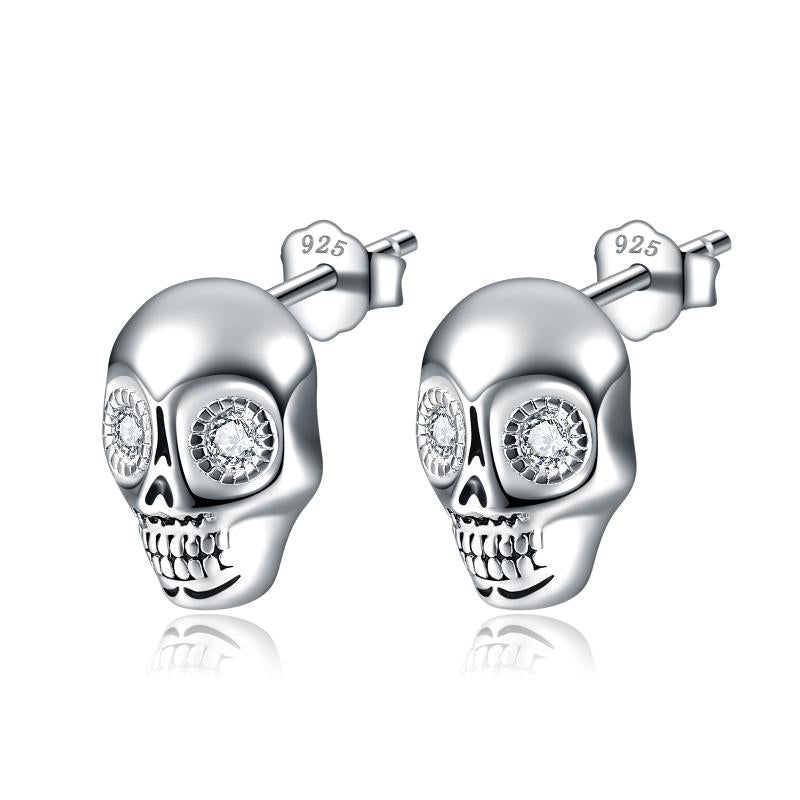 Sterling Silver Tiny Skull Earrings for Women