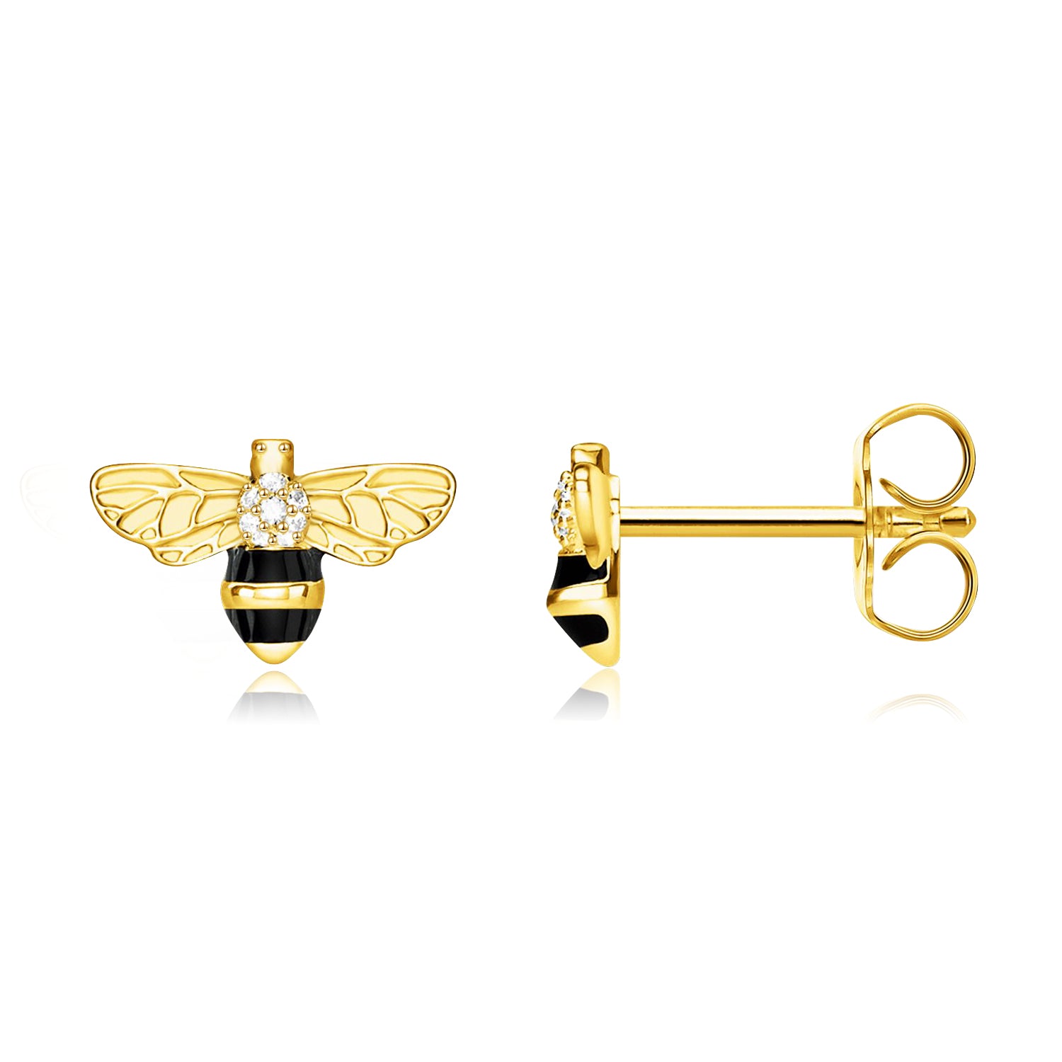 Bee Jewelry Gift for Girlfriend Sterling Silver Earrings Bee Studs Gold Plated