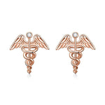 Load image into Gallery viewer, Sterling Silver Medical Symbol Studs with White Crystal Jewelry Earrings
