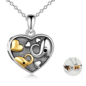 Sterling Silver Mom Elephant  Heart Locket Pendant Necklace Gift for Women