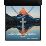 Load image into Gallery viewer, Sacred Cross Necklace, Bible Verse Psalm 61:2, Glacier National Park
