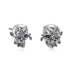 Load image into Gallery viewer, Sterling Silver Rose Flower Skull Stud Earrings Silver Skull Halloween Gift for Women Men
