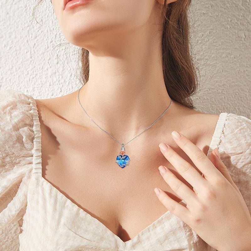 Sterling Silver Blue Rose Urn Necklace Jewelry for Women