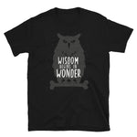 Load image into Gallery viewer, KingWood Owls Wisdom Begins In Wonder Short-Sleeve T-Shirt, Unisex in black
