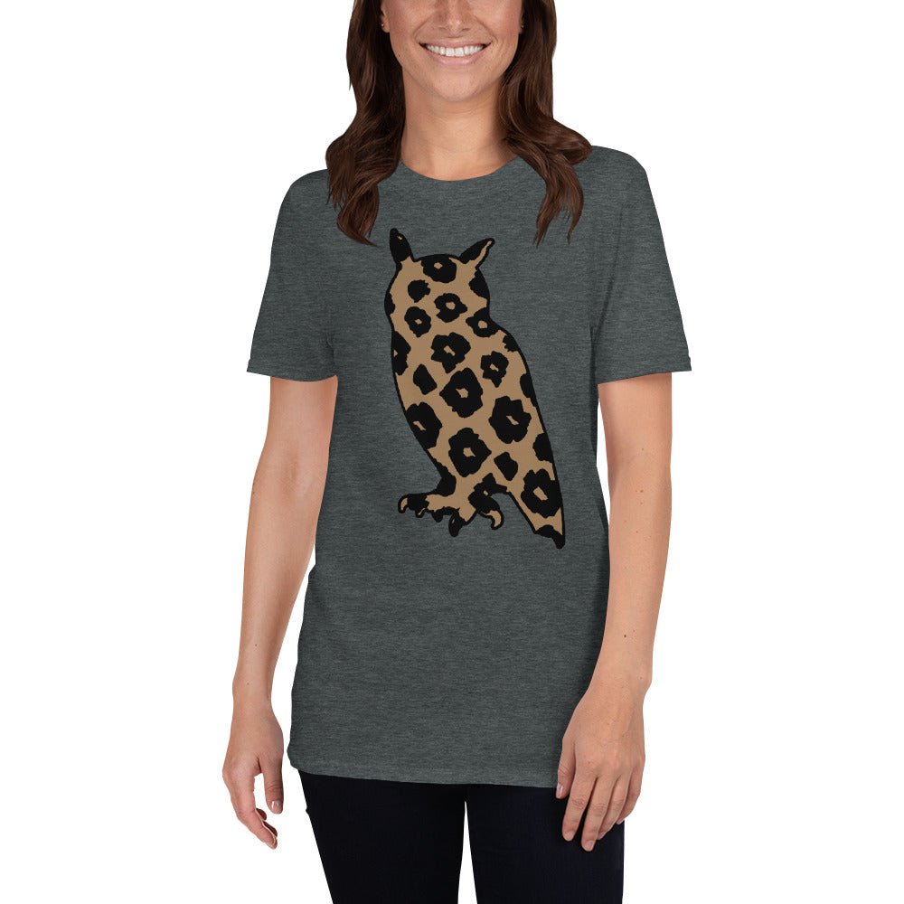 KingWood Brown Leopard Owl Short-Sleeve T-Shirt, Unisex in dark heather grey