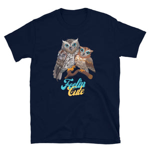 KingWood Owls Feelin Cute Short-Sleeve T-Shirt, Unisex in navy blue
