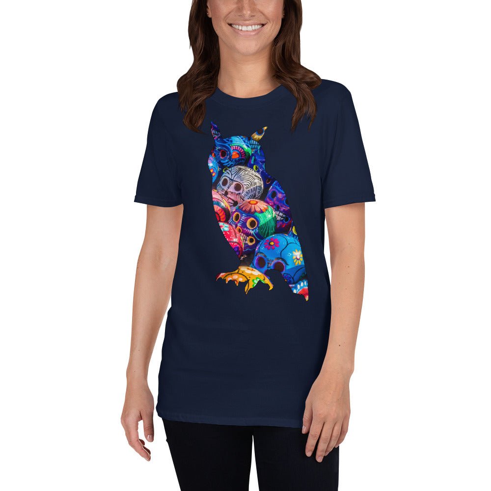 KingWood Sugar Skull Owl Short-Sleeve T-Shirt, Unisex in navy blue