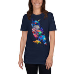 Load image into Gallery viewer, KingWood Sugar Skull Owl Short-Sleeve T-Shirt, Unisex in navy blue
