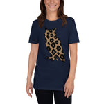 Load image into Gallery viewer, KingWood Brown Leopard Owl Short-Sleeve T-Shirt, Unisex in navy blue
