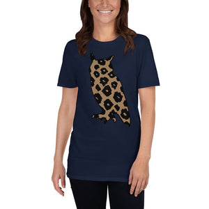KingWood Brown Leopard Owl Short-Sleeve T-Shirt, Unisex in navy blue
