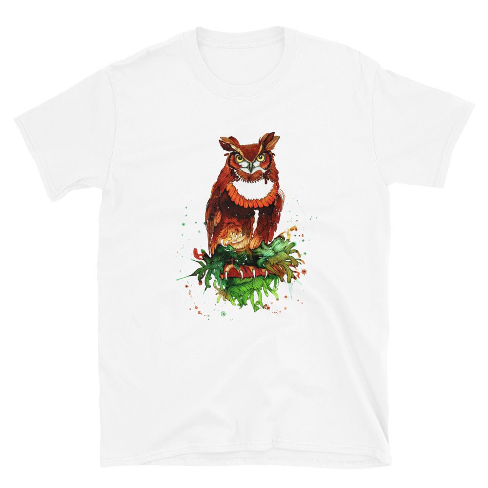 KingWood Watercolor Owl Short-Sleeve T-Shirt, Unisex in white