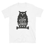 Load image into Gallery viewer, KingWood Owls Wisdom Begins In Wonder Short-Sleeve T-Shirt, Unisex in white

