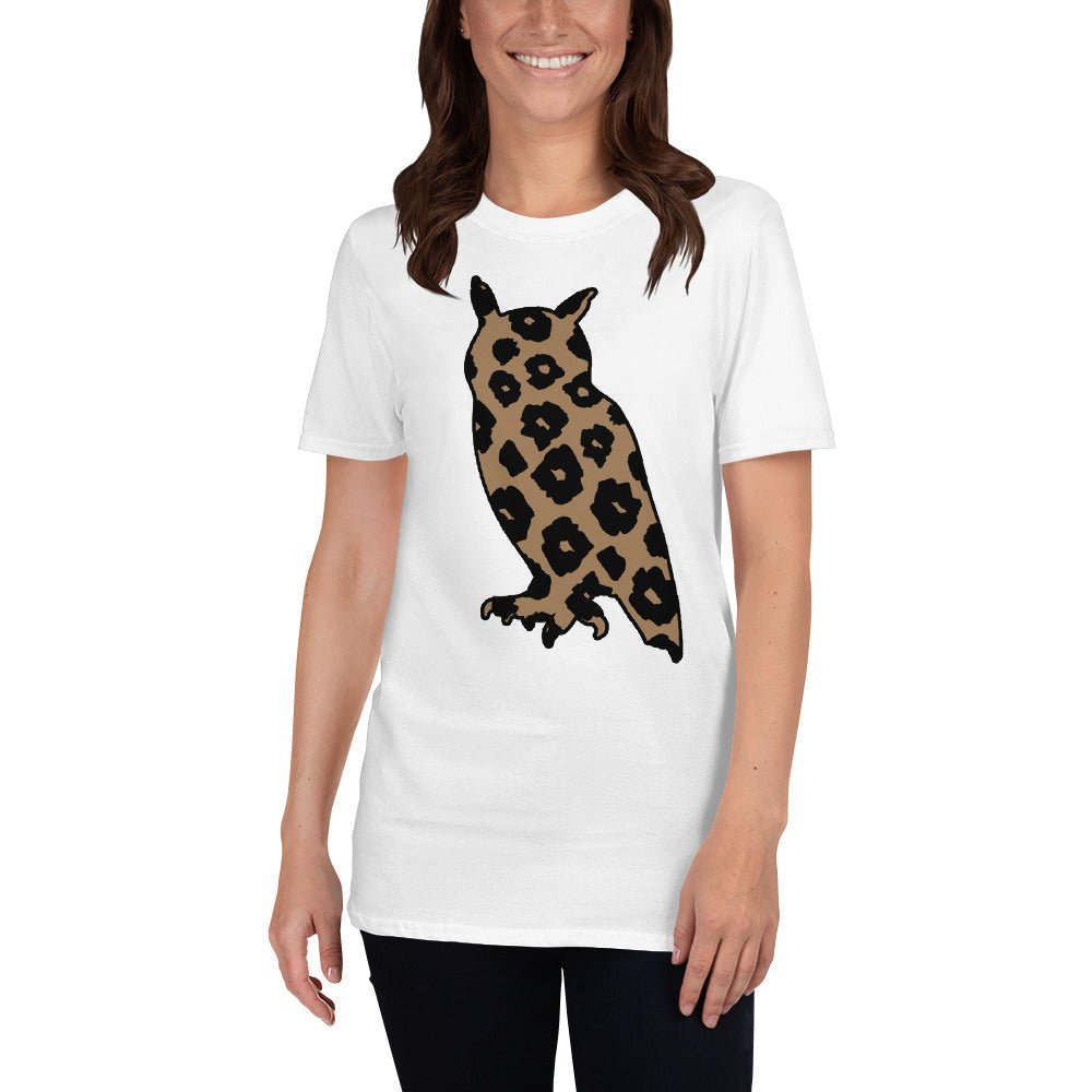 KingWood Brown Leopard Owl Short-Sleeve T-Shirt, Unisex in white