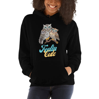 KingWood Owls Feelin Cute Hoodie, Unisex black