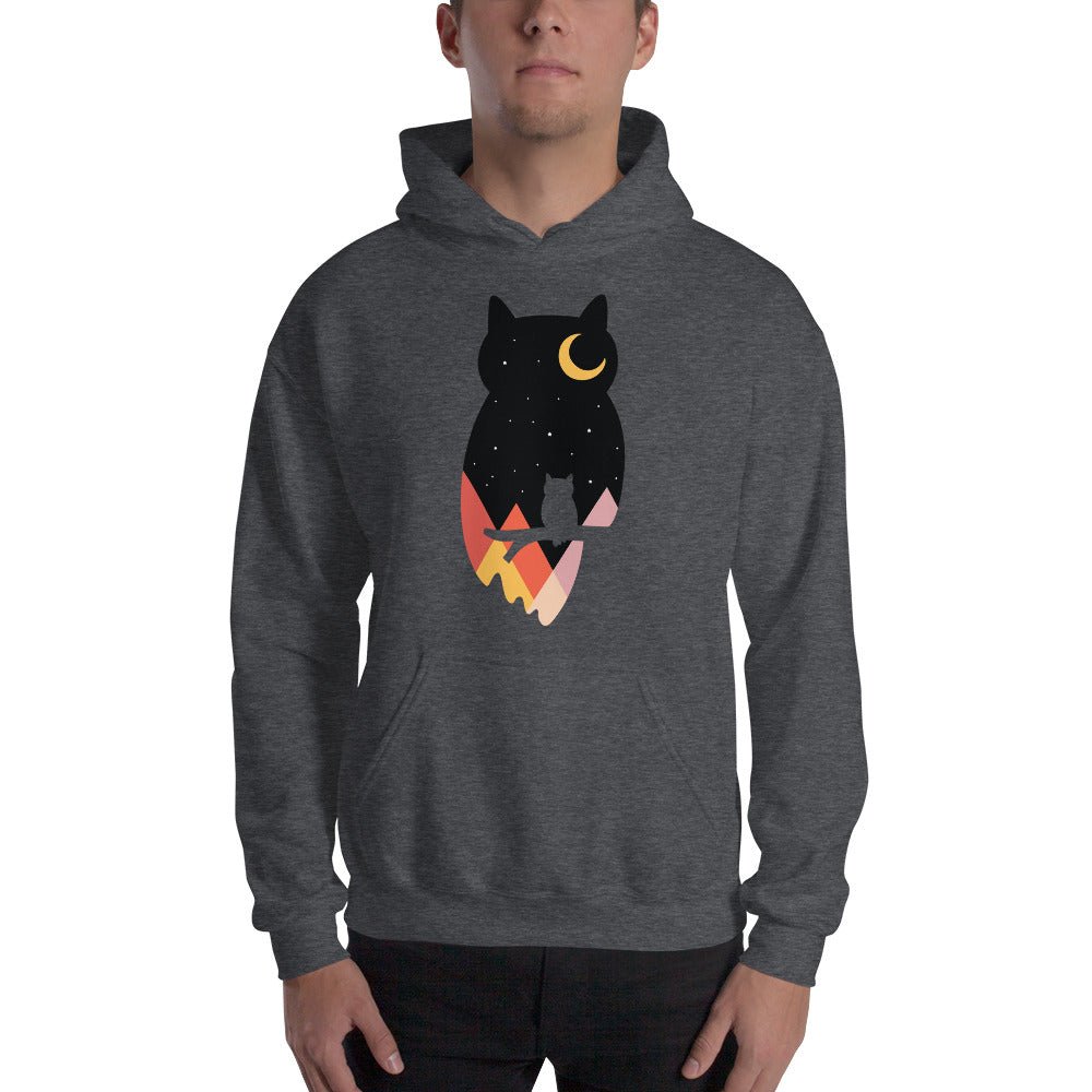 Mountain Moonlight Owl Hoodie, Unisex charcoal
