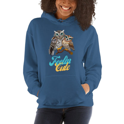 KingWood Owls Feelin Cute Hoodie, Unisex blue