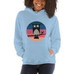 Load image into Gallery viewer, KingWood Sunset Owl Hoodie, Unisex in light blue
