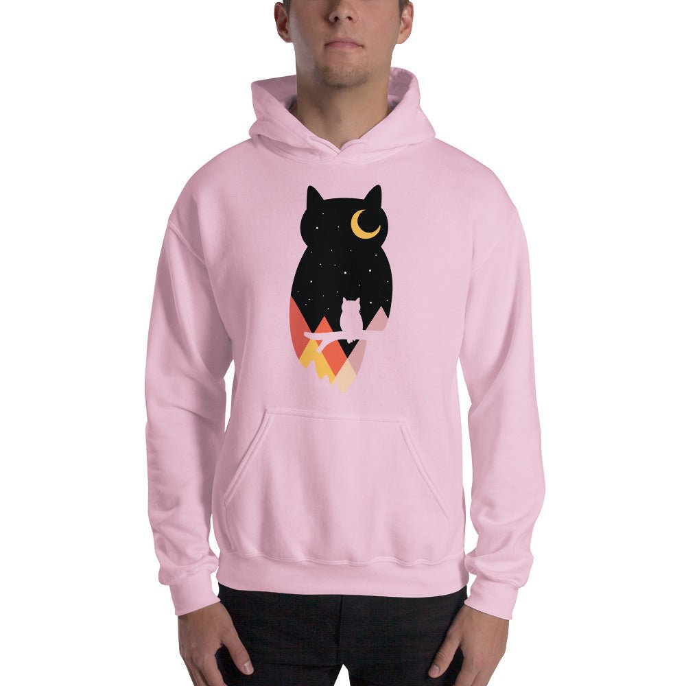 Mountain Moonlight Owl Hoodie, Unisex pink
