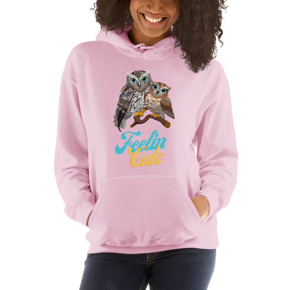 KingWood Owls Feelin Cute Hoodie, Unisex pink