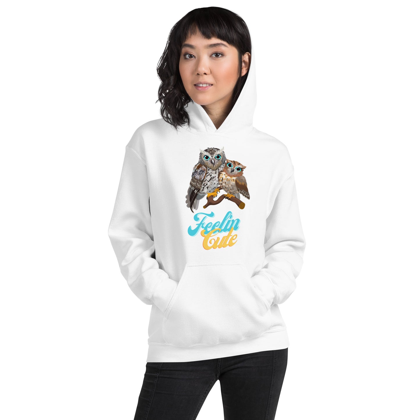 KingWood Owls Feelin Cute Hoodie, Unisex white